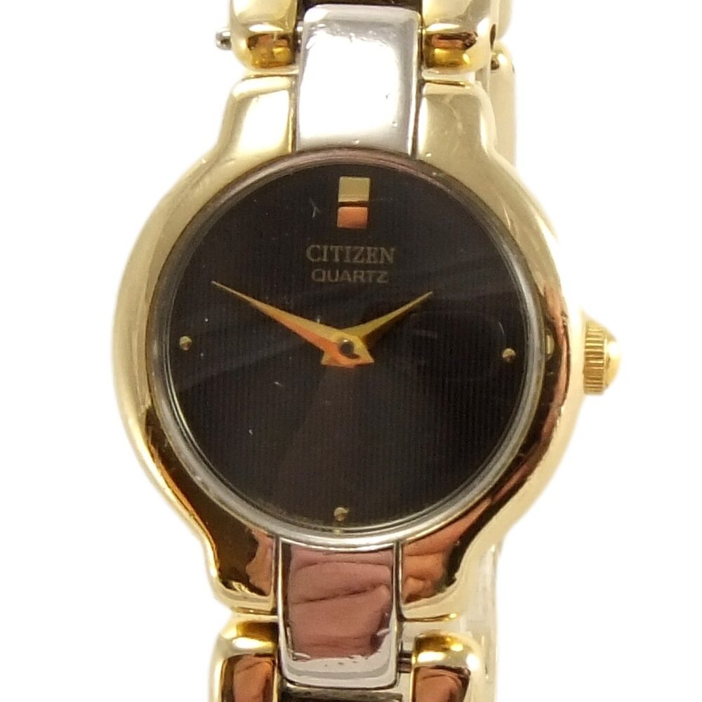CITIZEN Ladies Silver and Gold Tone Watch Model 5920-S76256 Blk Dial Womens 6...